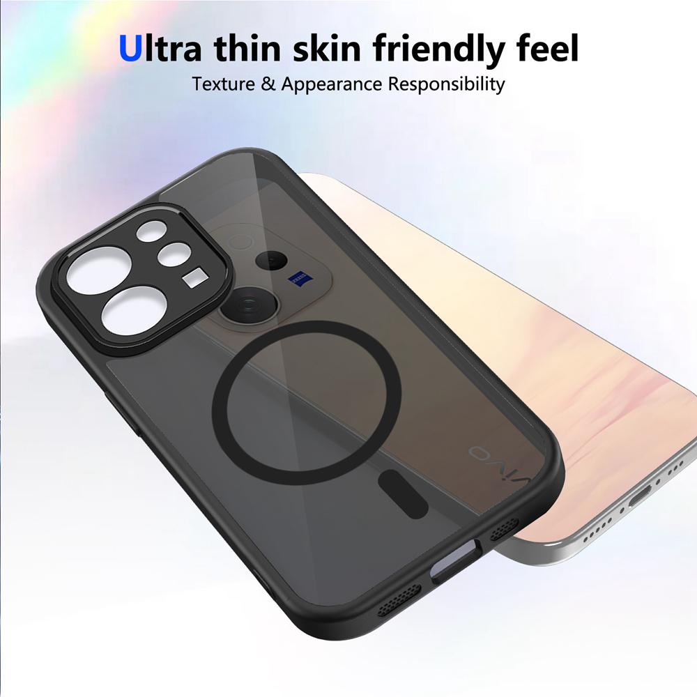 KEYSION Magnetic Phone Case for for VIVO V70 5G Soft Silicone+PC Matte Translucent Black Shockproof Back Cover for VIVO V70