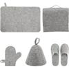 5-Piece Sauna Accessory Set Wool Felt Gloves Slippers Seat Cushion & Hat with Storage Bag for Hair Drying & Cleaning
