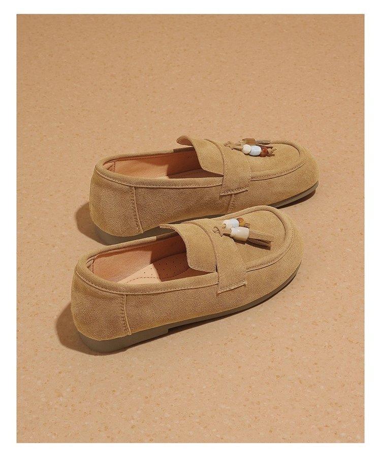 [Youshilai] Retro Tassel Loafers Women's 2025 Autumn New One-pedal Flat Beanie Shoes Kangaroo Shoes