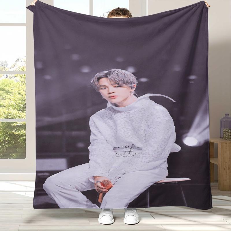 Jimin Kpop B-BTS Star Flannel Blanket,Ultra Soft Warm Plush Throw for Home Bedroom Bed Sofa Cover Office Camping Picnic Gift
