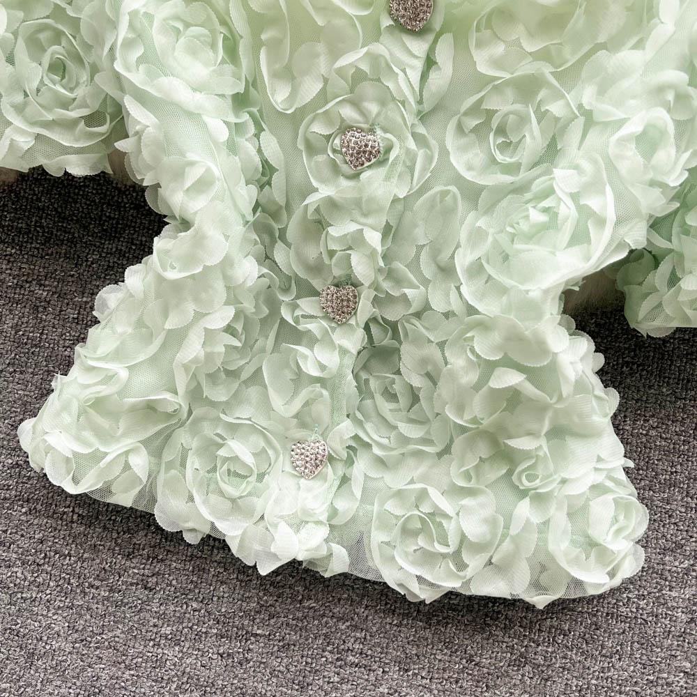 RUGOD Niche Design Sense Mesh Flower Kort Temperament-skjorte for kvinner Sommer Ny Slim Enkeltspente All-Match-topp