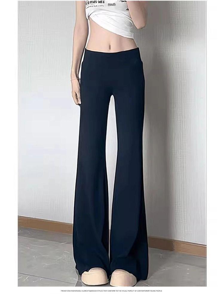 Frühlingsgraue Strick-Mikro-Flare Weitbeinige Hose – Lässig, Niedrige Taille, Damen-Jogginghose, Neuer Frühling/Sommer-Eingang.