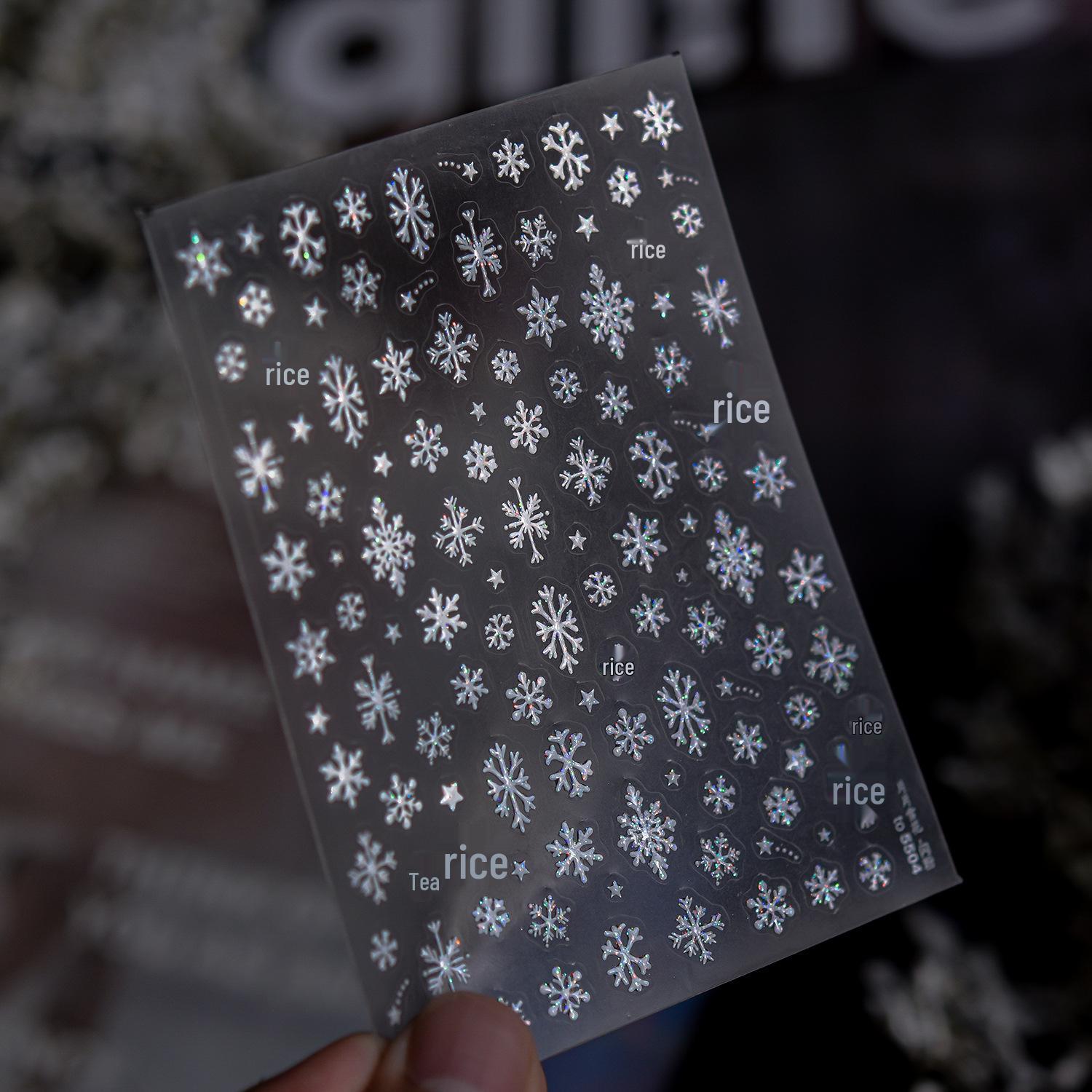 Зимние блестящие наклейки для ногтей Tomoni: Блестящие снежинки и однотонные хлопья для маникюра