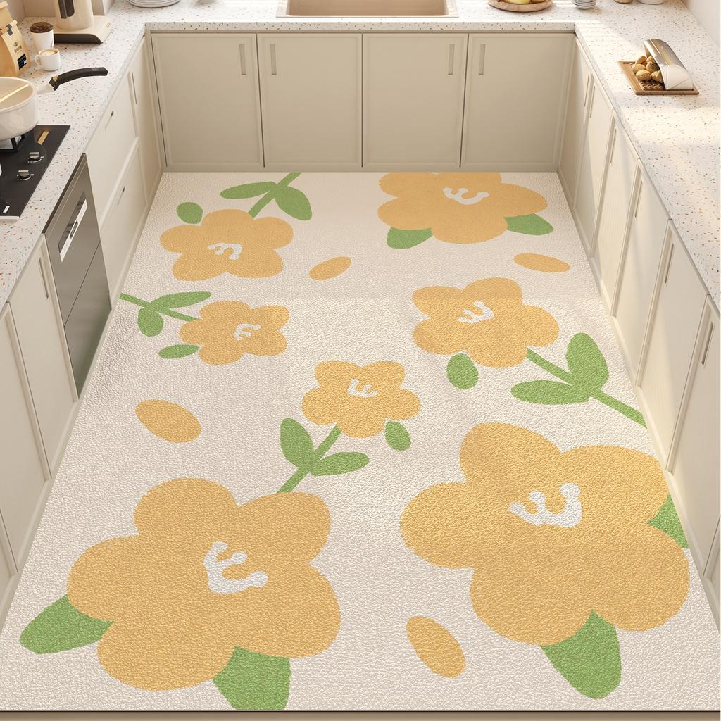 Kitchen Floor Mat Waterproof Non-slip Oil-proof Stain-resistant PVC Leather Rug Easy To Clean Home Carpet Alfombra