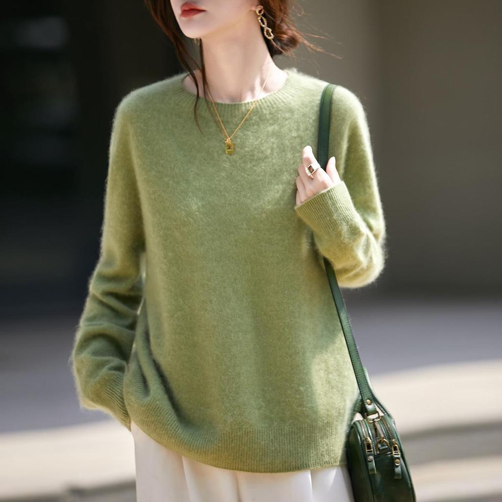 2025 Autumn/Winter Cashmere Wool Blend Round Neck Knitwear Long Sleeve Base Layer Top