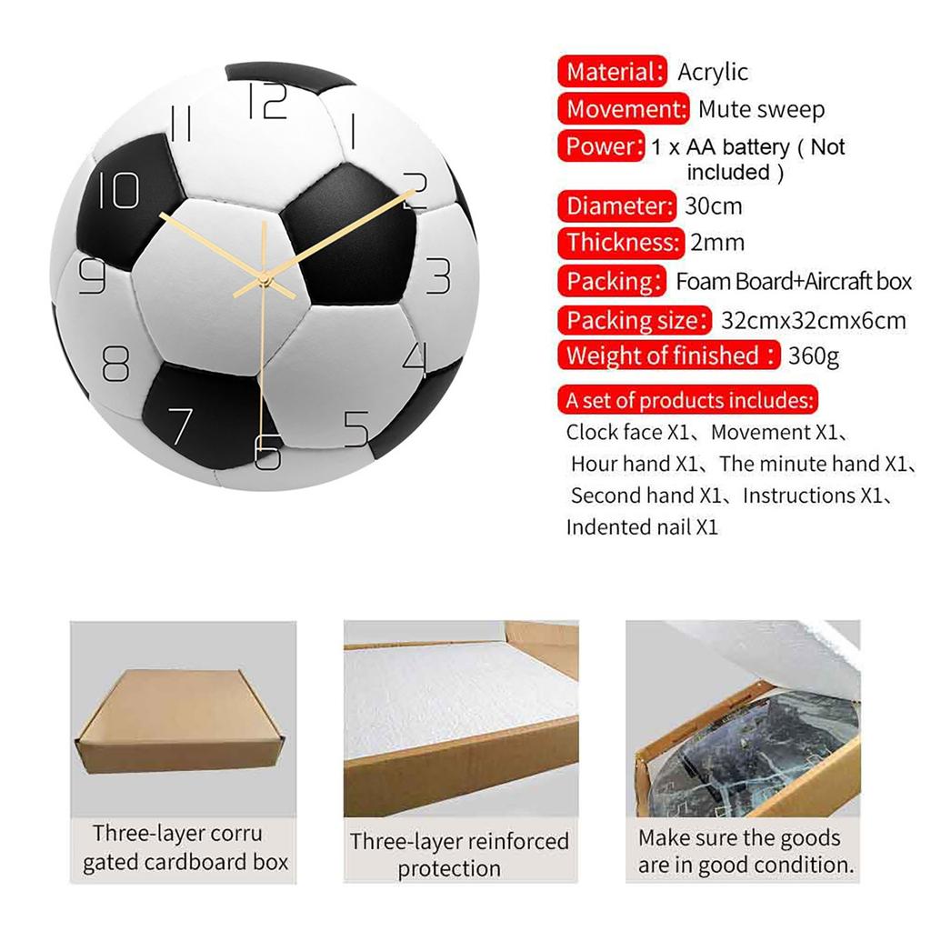 Acrylic Wall Clock with Multisport Ball Design - Quartz Movement, Battery Operated, Decorative for Home, , Room