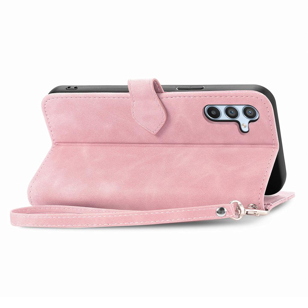 For Samsung Galaxy A36 5G Zipper Wallet Case with Strap Flower Imprint PU Leather Phone Cover