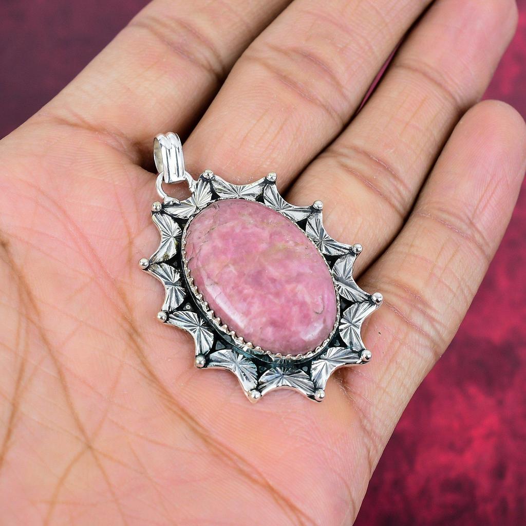 Rhodonit-Schmuck, 925er Sterling-Silber-Anhänger, handgefertigter Edelstein-Schmuck, Geschenke für die Frau, brandneuer Anhänger