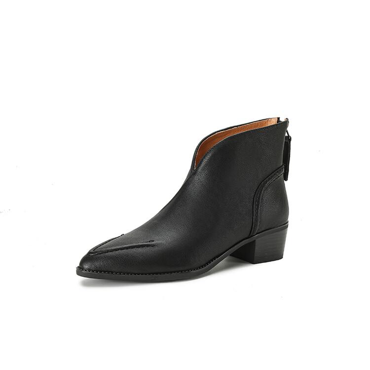 

Модные НОВЫЕ Осенние Женские Ботинки Острый Носок Массивный Каблук Обувь Натуральная Кожа Обувь для Женщин Лаконичные Ботильоны на Молнии Дизайнерские Ботинки 40 чёрный