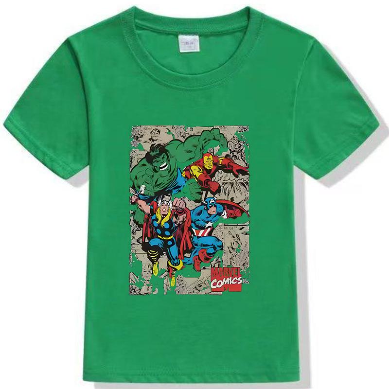 

Retro Marvel Childrens Tshirt Avengers Graffiti Printed Unisexs and Womens Casual Top Pure Cotton Parent Child Short Sleeve M