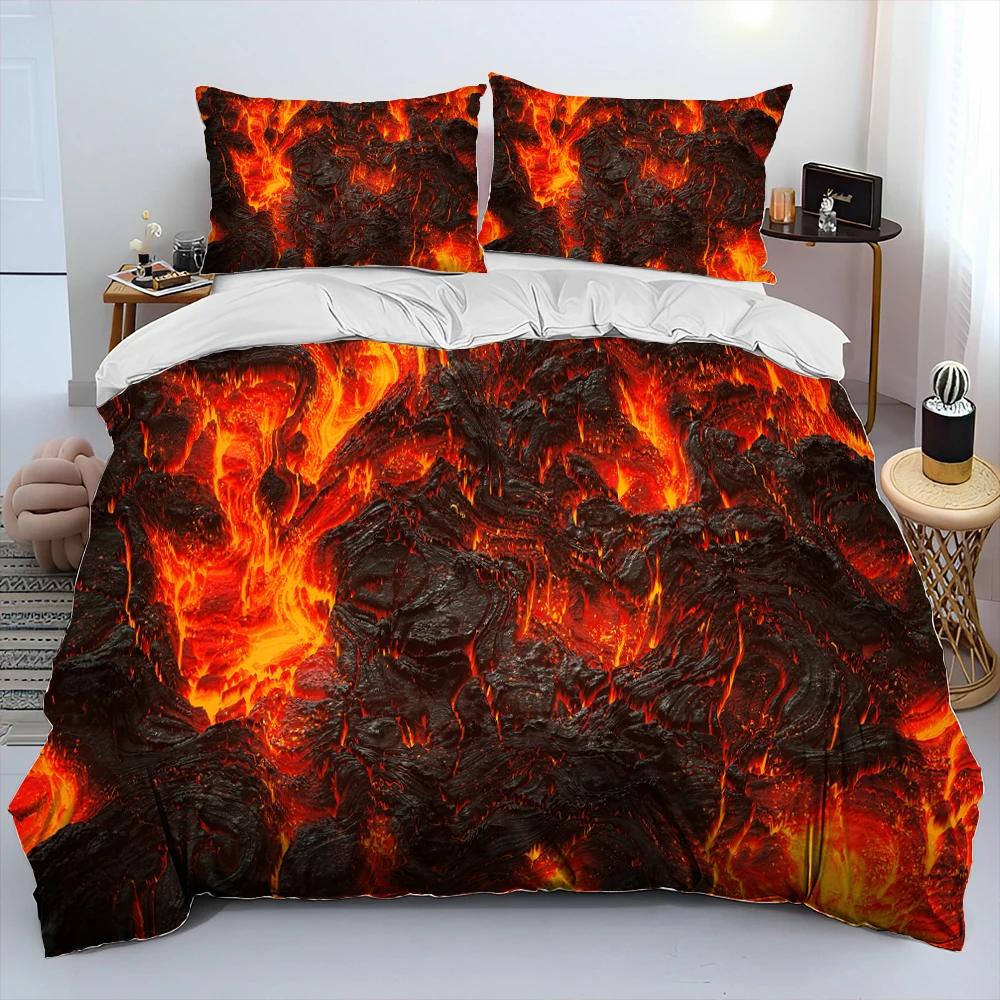 3D Volcano Lava Magma Comforter Bedding Set,Duvet Cover Bed Set Quilt Cover Pillowcase,King Queen Size Bedding Set Adult Child