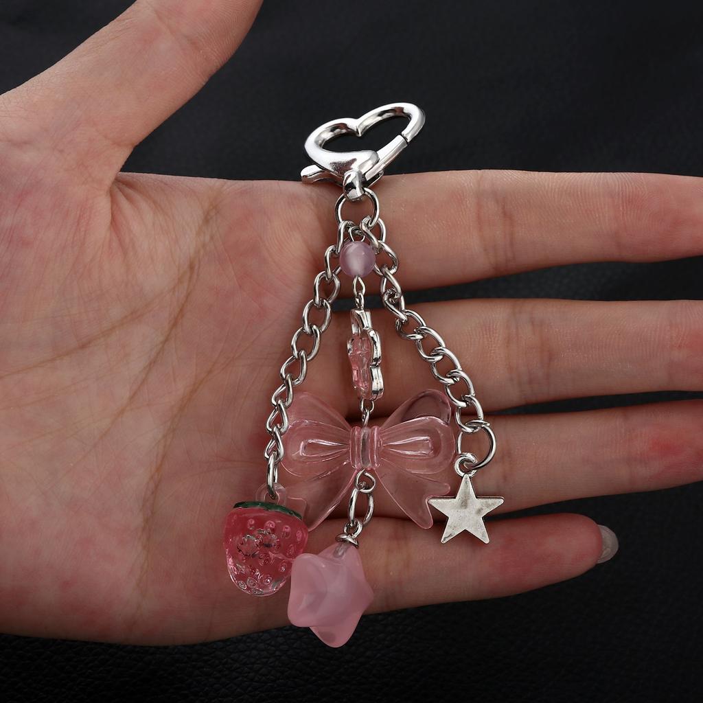 Flower Star Love Bow Strawberry Pendant Girly Pink Bag Charms Acrylic Student Women Bag Car Jewelry Gifts Bag Charm