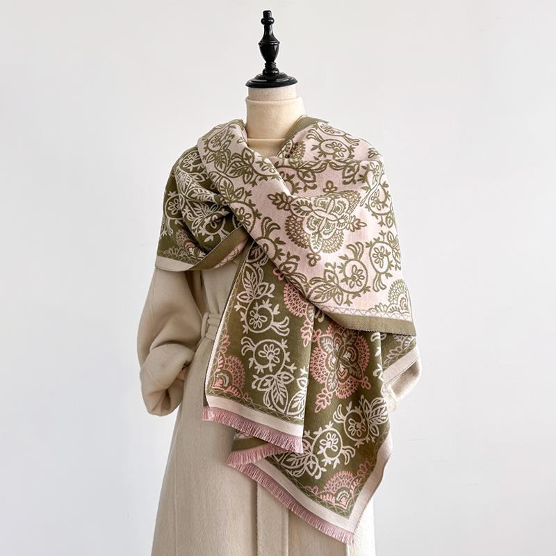 Elegant Checkered Design Scarf Imitation Cashmere Soft Warm Versatile Shawl Coldproof Windproof Blanket Scarf for Autumn Winter