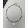 Cross Choker Chain With Titanium Drop Pendant For Streetwear And Casual Wear