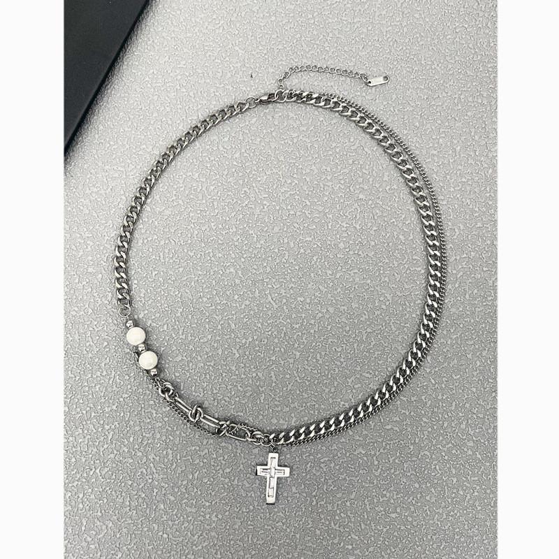Cross Choker Chain With Titanium Drop Pendant For Streetwear And Casual Wear
