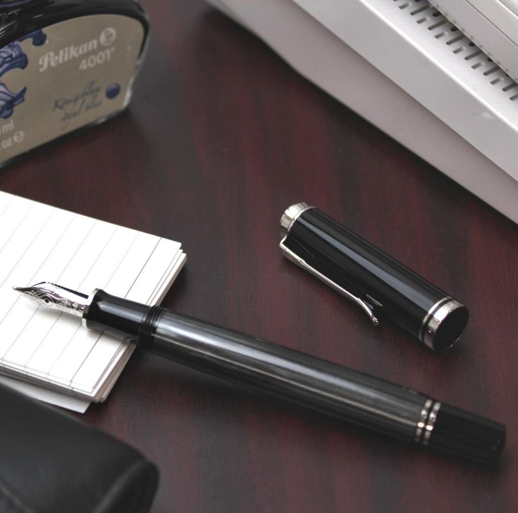 Pelikan M405 Fountain Fine Black Officially Imported Souverän Pen, Nib, Stripe,