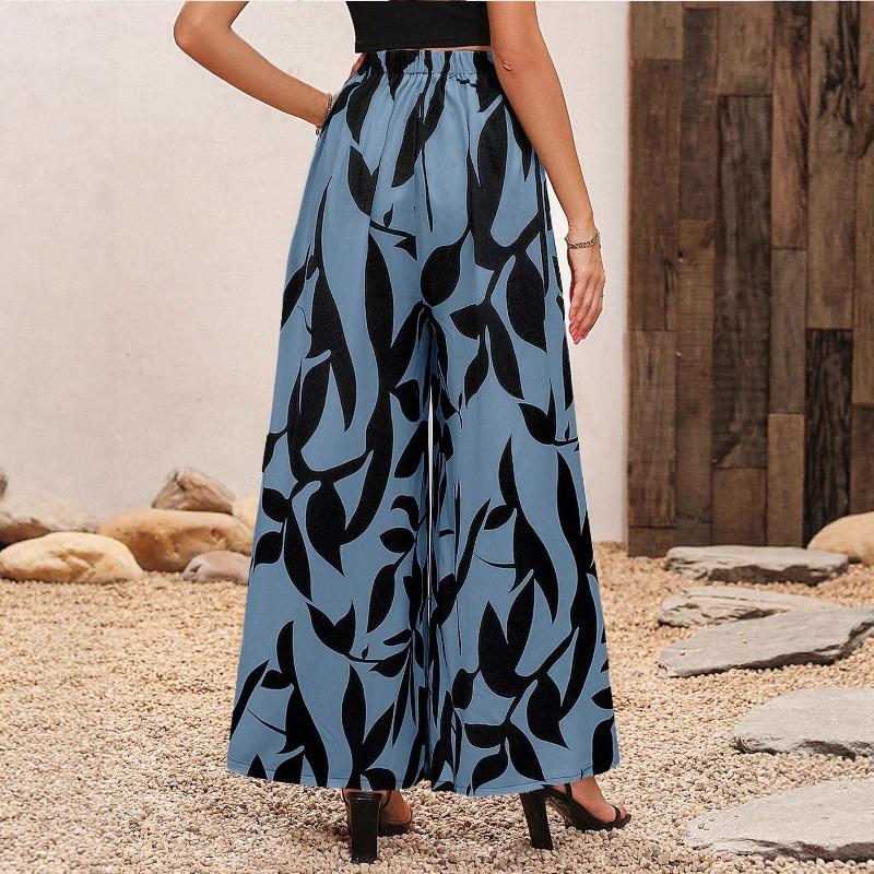 European and American summer chiffon leaf casual pants temperament high waist wide leg pants women, now