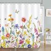 Boho Floral Hummingbirds Shower Curtain Butterfly Flower Plants Leaves Bird Modern Bathroom Decor Fabric Bath Curtain with Hooks