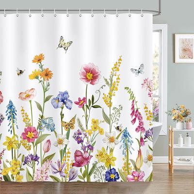 Boho Kwiatowy Kolibry Zasłona Prysznicowa Motyl Kwiat Rośliny Liście Ptak Nowoczesny Wystrój Łazienki Tkanina Zasłona Kąpielowa z Haczykami