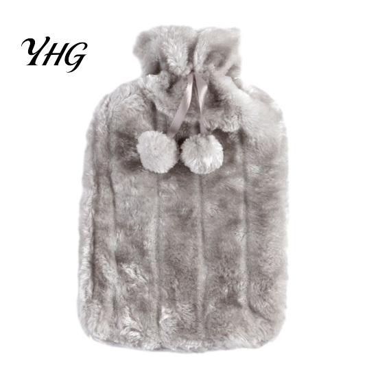 Period Pain Relief Hot Water Bag 2L Bottle with Plush Cover, Pompom Drawstring Bag, Winter Warm for Hands, Feet, Stomach Portable