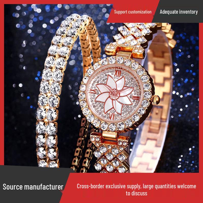 Women's Rhinestone Dial Quartz Watch & Starry Bracelet Gift Set: Simple & Stylish