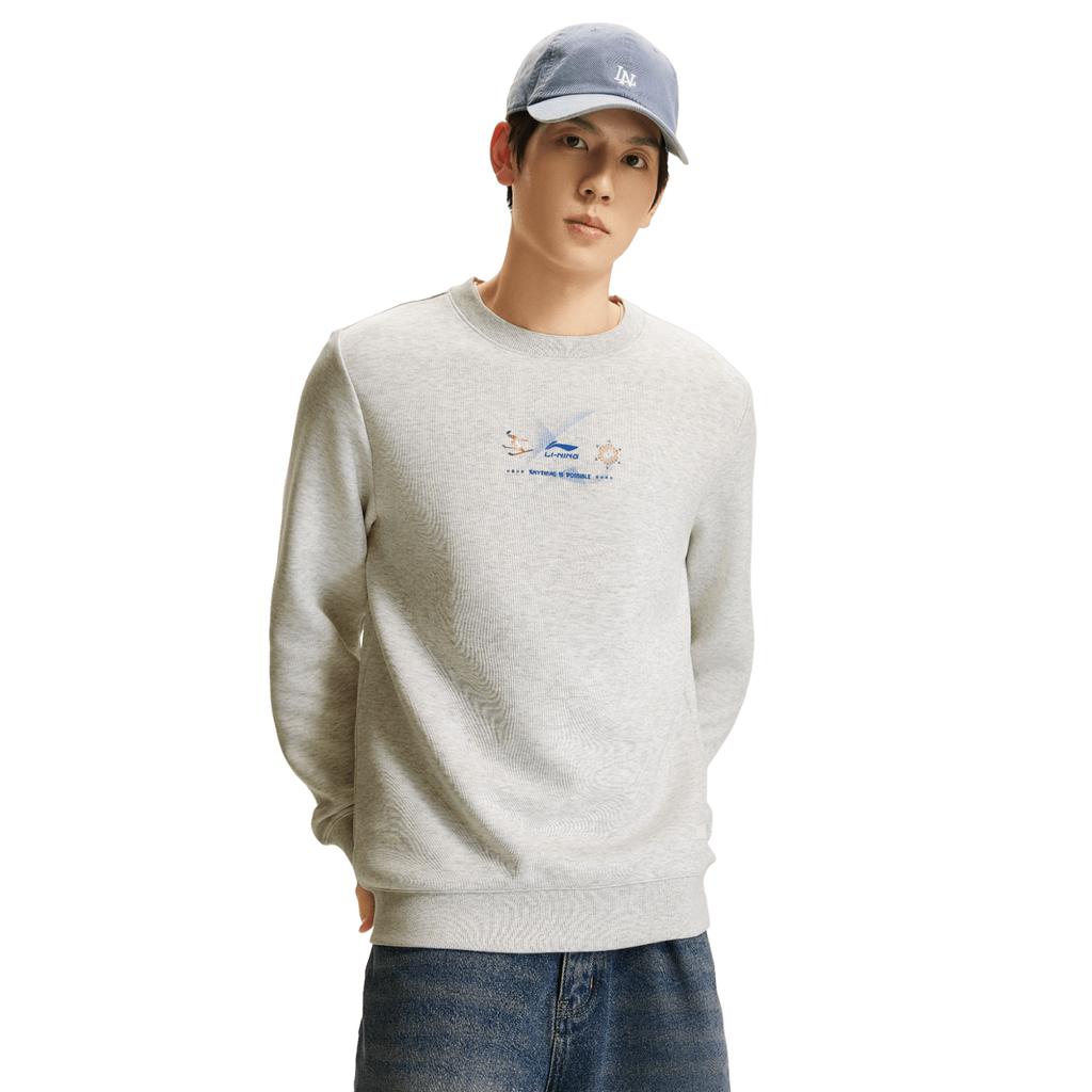 Li Ning DNA Series Winter Sports Inspiration Limited American Retro Casual Fashion Versatile Logo Crew Neck Pullover Sweatshirt AWDWC13-1