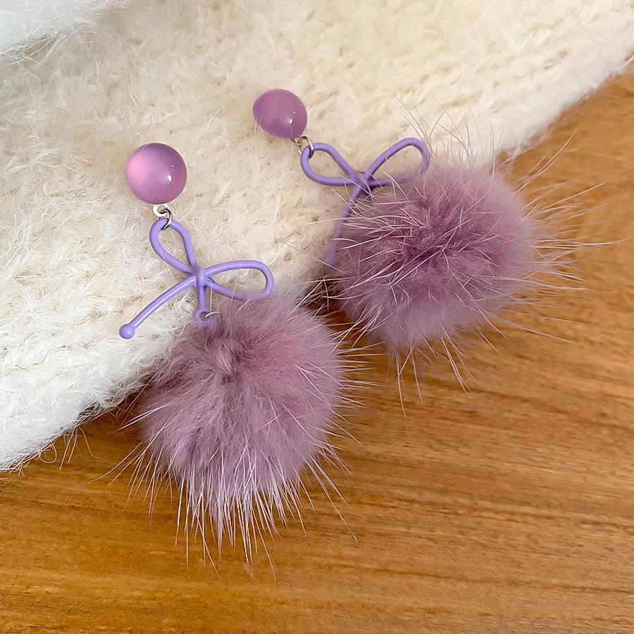 Серьги-шарики с бантом Осень и Зима Нежные Универсальные Серьги с характером Серьги Женские