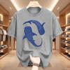 Men'S Print T-Shirt  Double Whale Totem Print Blue And White Contrast Design Casual Breathable