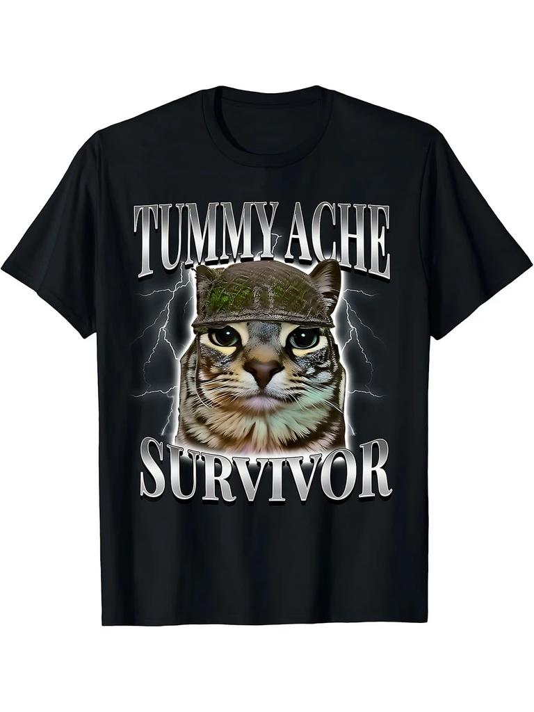 Tummy Ache Survivor Cat Meme Funny Saying Cats Animals Unisex T-Shirt