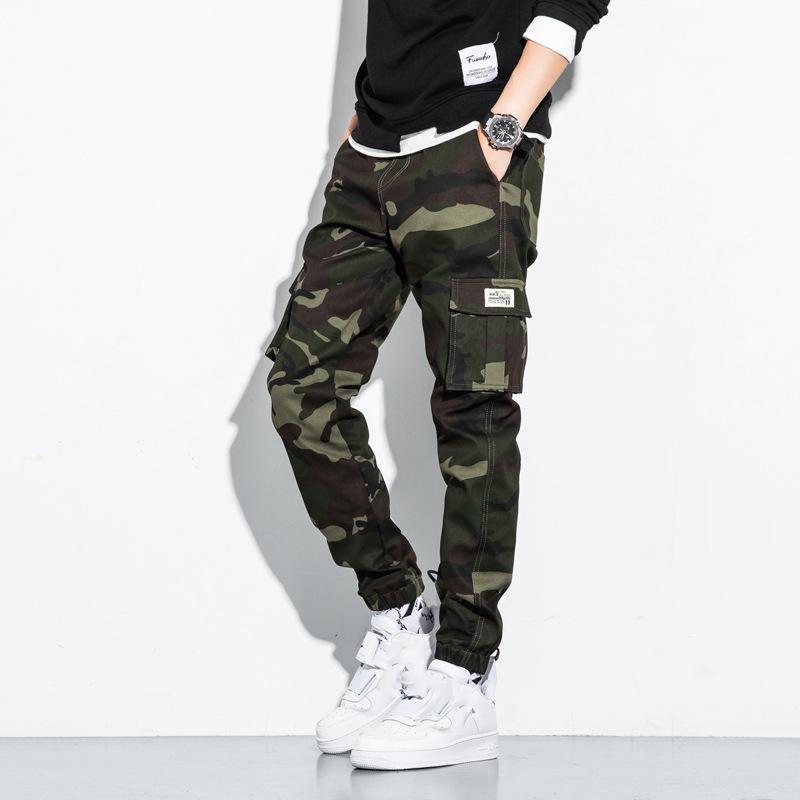 Overalls men's spring Korean version of trendy brand men's pants, pure cotton multi-bag tied feet, large size loose casual men's pants