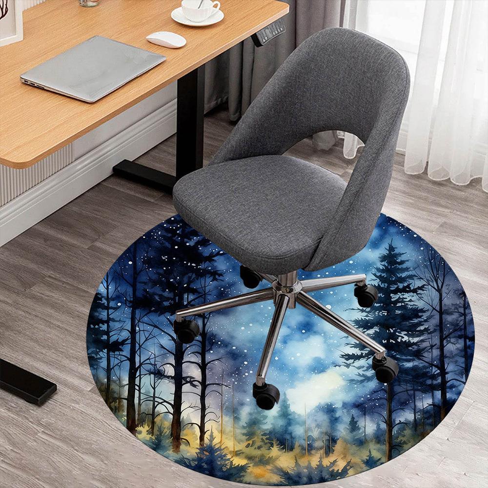 1pc forest night sky Round Chair mat office Area Rug - Non-Slip, Floor Mat for Office, Bedroom, Ideal home decor gift p0105120