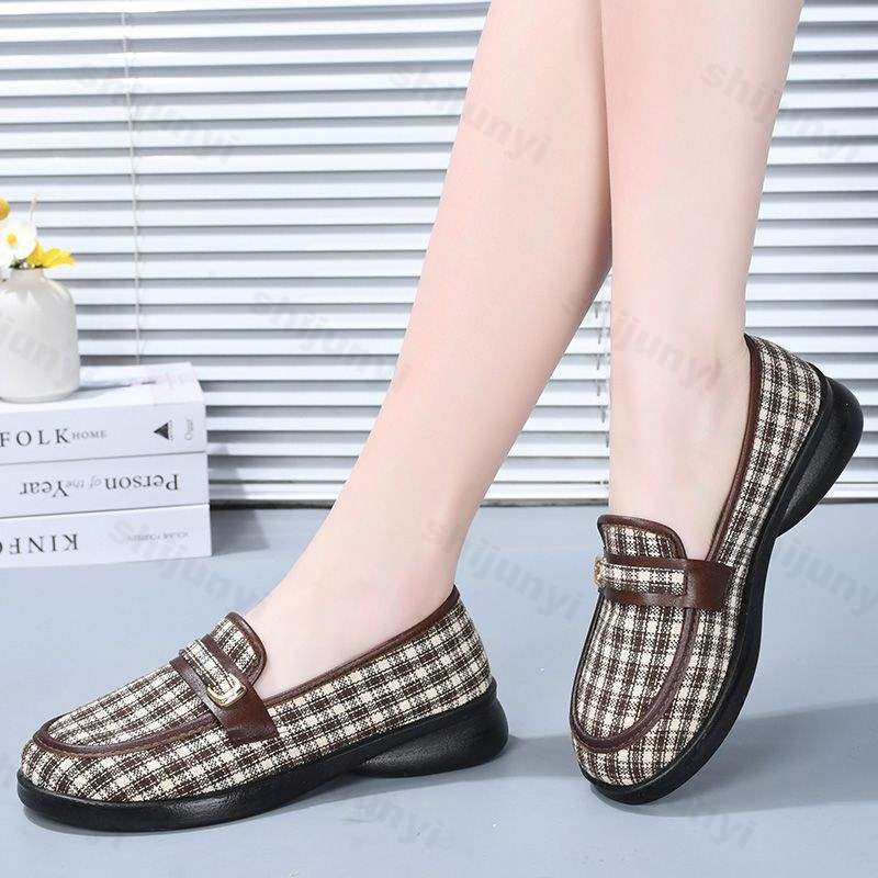 Fashion Women's Slip On Cloth Shoes Autumn New Fashion Round Toe Soft Sole Non Slip Flats Lightweight Comfortable Vintage Casual Shoes