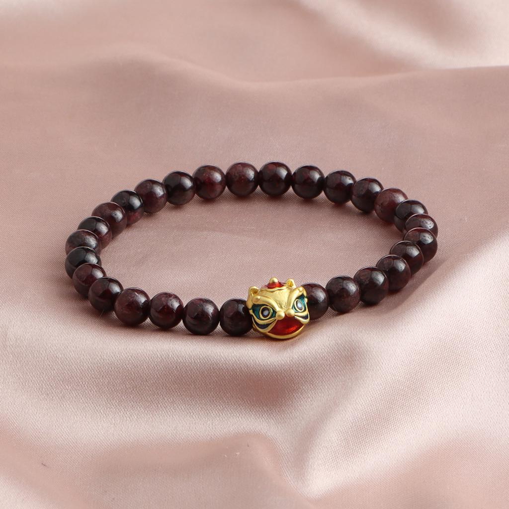 Bracelet Garnet Lion Dance Single Circle Crystal Bracelet Stylish Simple Commuter Dopamine National Style Versatile