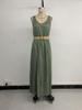 Casual Sleeveless Summer Vacation Dress with Belt and Slit - 2025 European & American Style