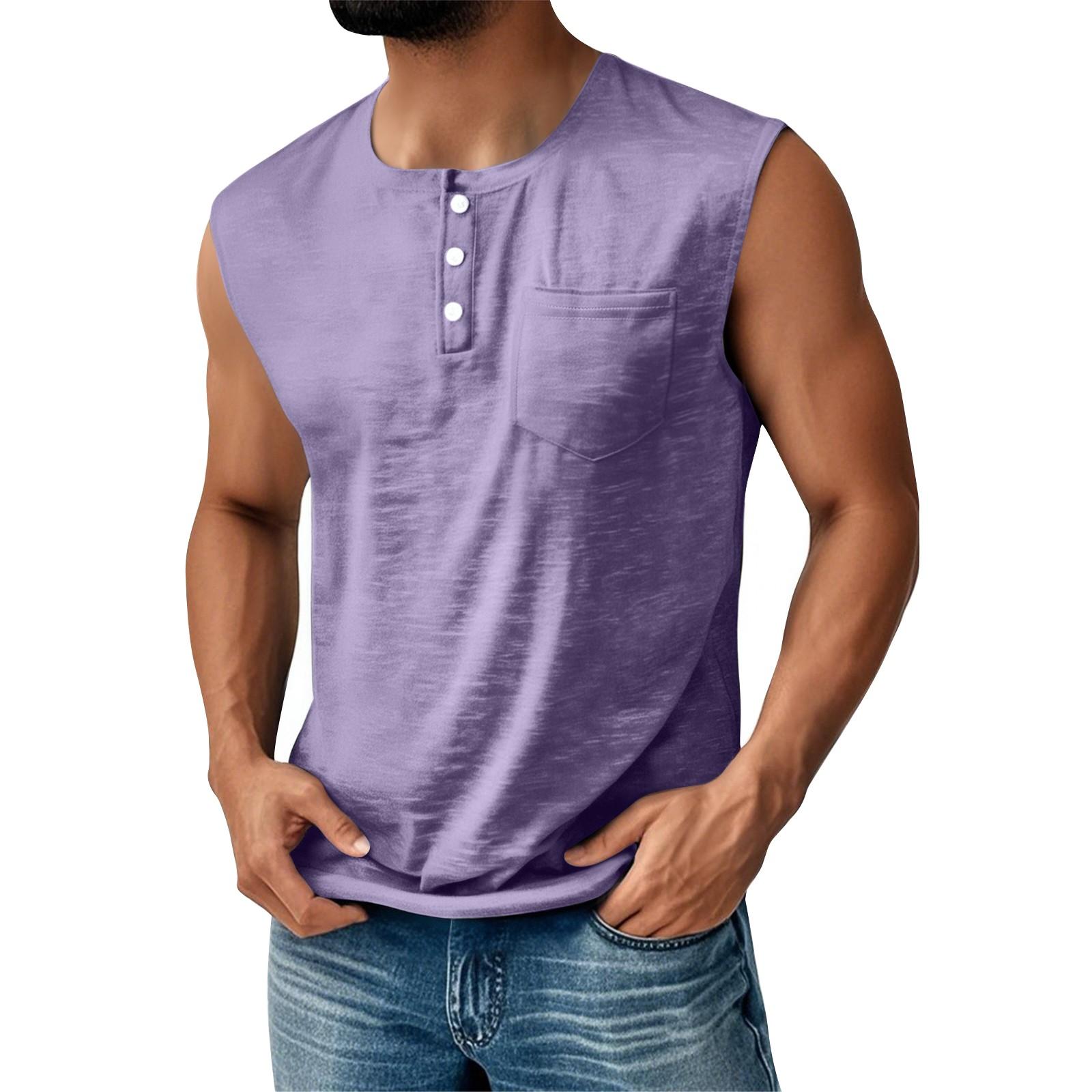 

Мужской летний однотонный жилет с карманами и пуговицами, мужской спортивный повседневный жилет XXXL фиолетовый