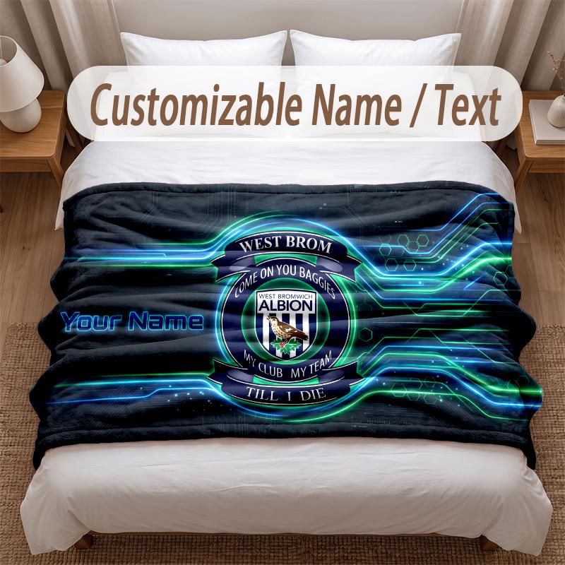 West Bromwich Albion Printed Flannel Blanket Custom Name Text Soft Warm Throw For Bedroom Holiday Gift