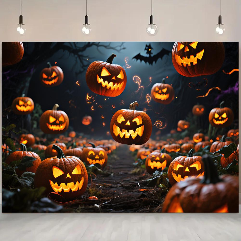 Design Jack-o'-lanterns Halloweenská párty pozadí Polyester pro fotokoutek, Párty akce, Sváteční oslava, Nástěnná dekorace
