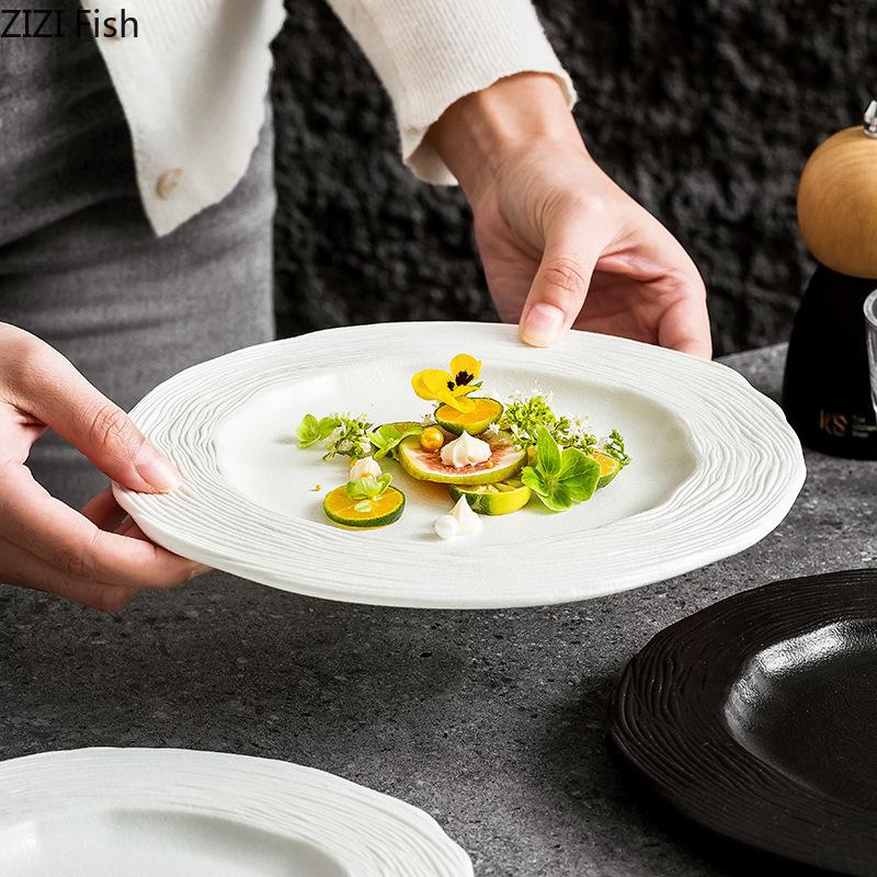 Keramický jídelní talíř Kreativní salátový talíř Minimalistický západní styl Steakový talíř Moderní domácí kuchyně Jednobarevné nádobí