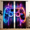 2PC Neon Glow Gaming Controller Curtains - Futuristic Colorful Print Window Drapes for Boys Bedroom Game Room Decor