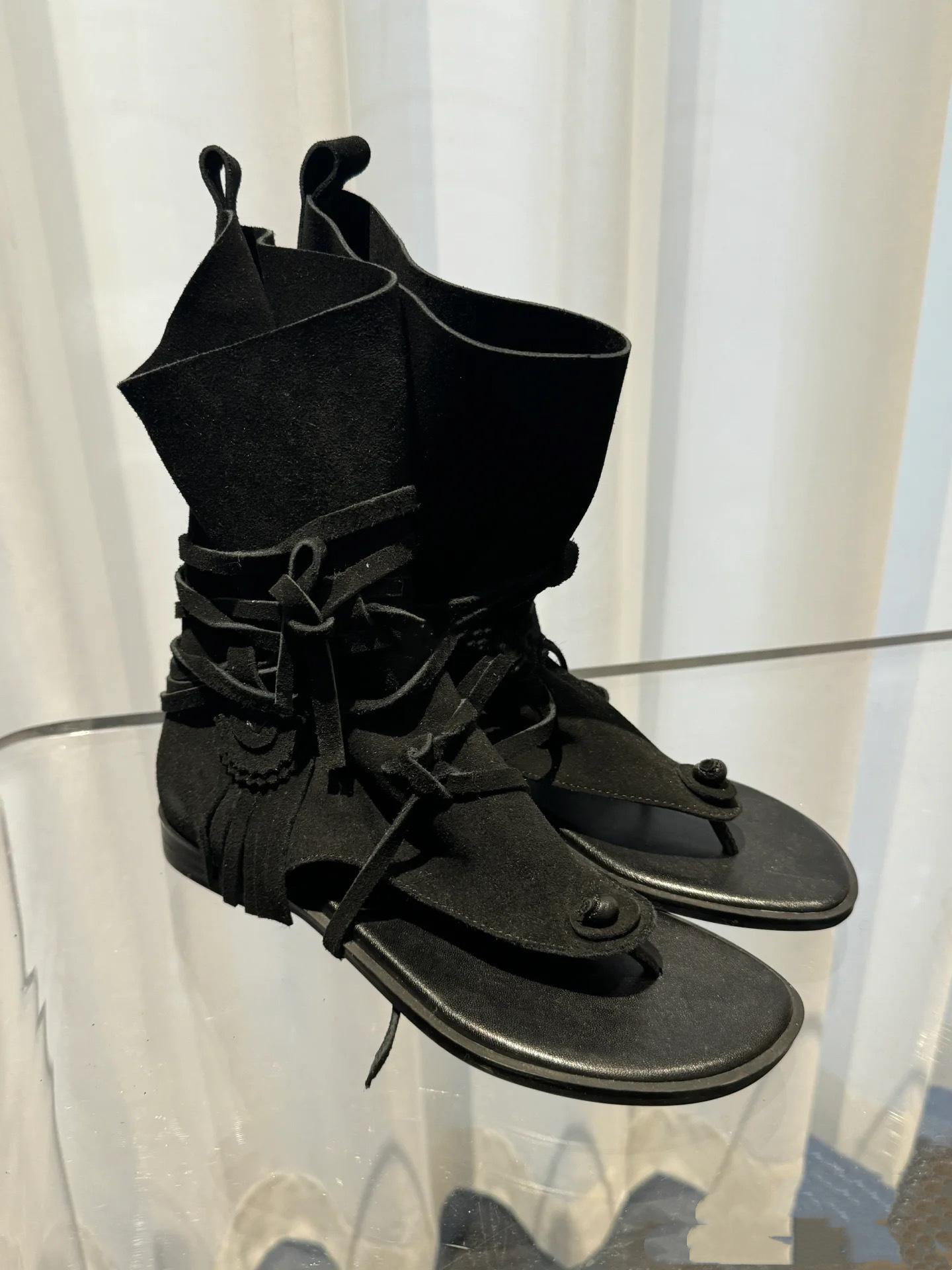 

Sheepskin version~ niche pinch foot herringbone cool boots women s 2025 summer open toe low heel strap western cowboy boots sandals 40 чорний