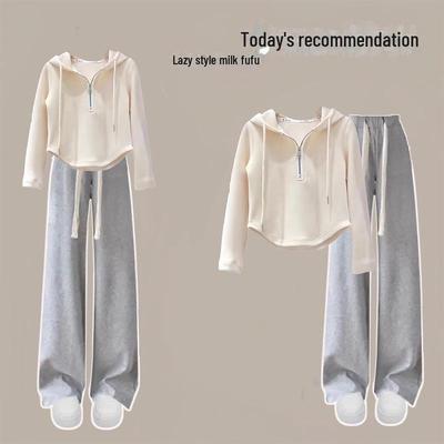 Completo due pezzi autunnale coreano da bambina, vestibilità ampia: Maglione e pantaloni tinta unita