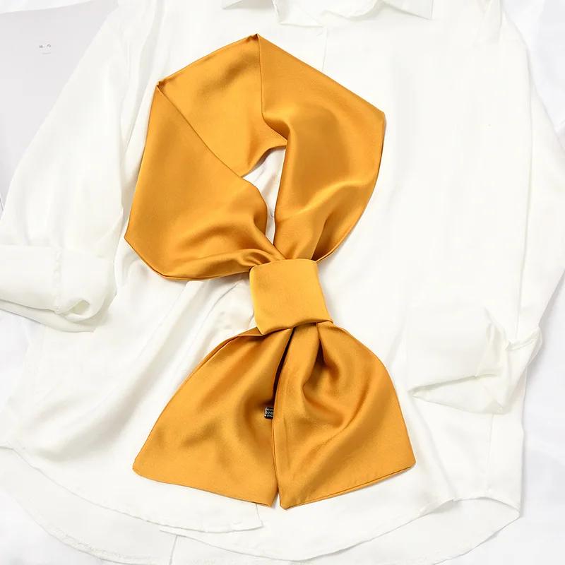 Long Women Neck Scarf Plain Headband Silk Satin Hair Scarf Female 15x140cm Fashion Skinny Bag Scarves For Ladies Beige Pink