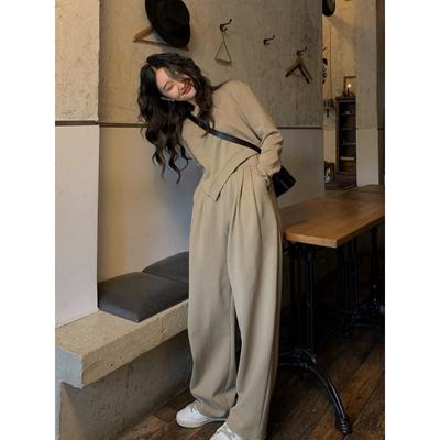 Green Irregular Hoodie Sports and Leisure Suit Women Spring Autumn American Style Loose Fried Street Wide Leg Pants Two-piece Set