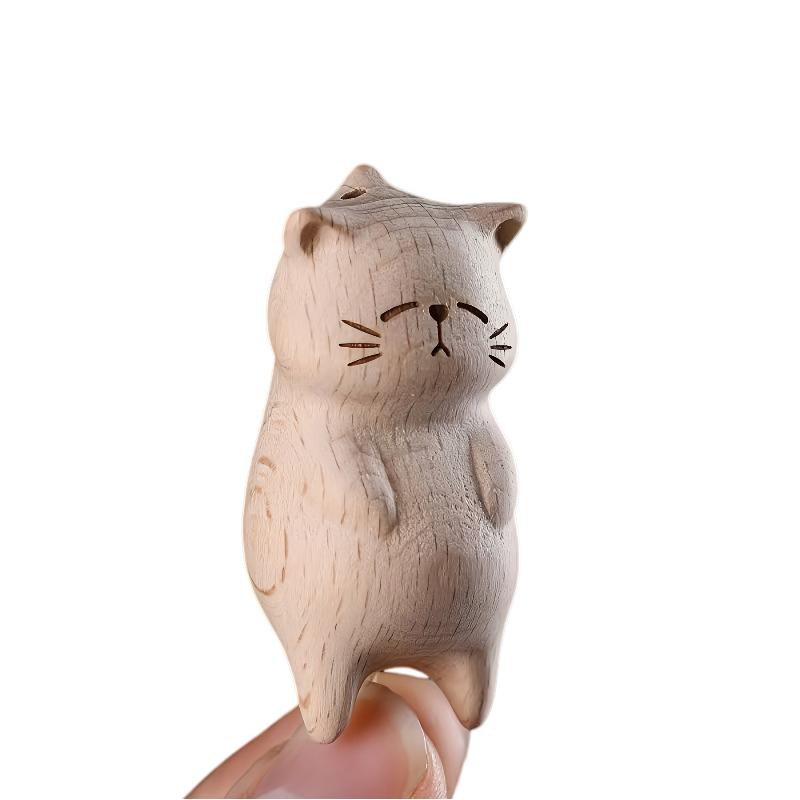 1PC Fortune Cat Pendant Bags Handmade Wooden Gifts Animal Pet Lovers Window Hanging Decoration Car Keys Wood Art Cute Phones