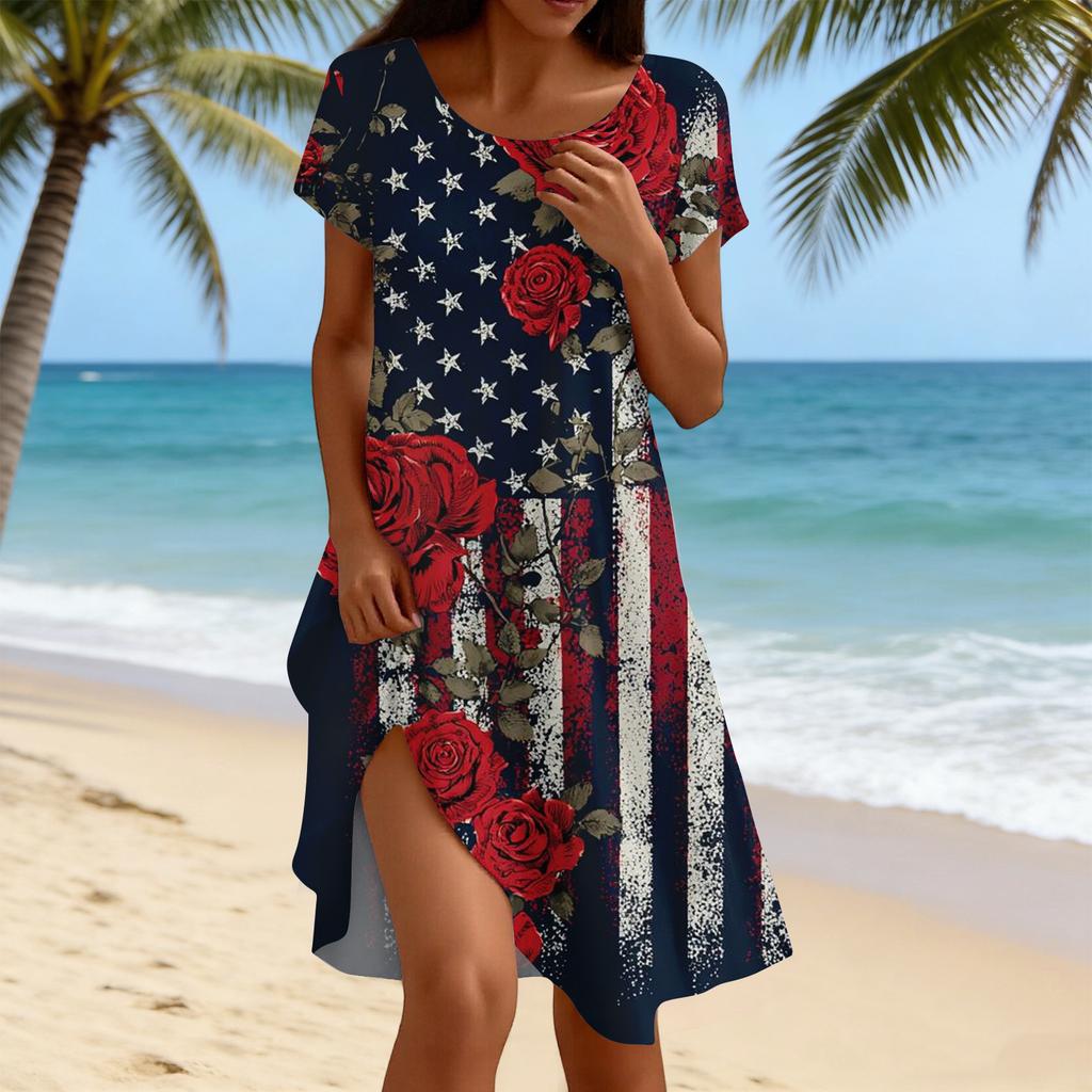 Women's Fashionable Casual Independence Day Print Dress
