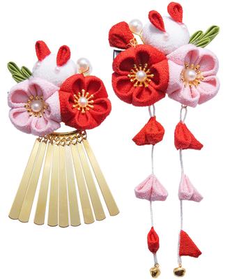 Baramoly Haar Abschluss Rot Ornament, Shichi-Go-San, Erwachsenenzeremonie, Blume, Zeremonie, Kimono, Tomesode, Furisode, Yukata, Hakama,