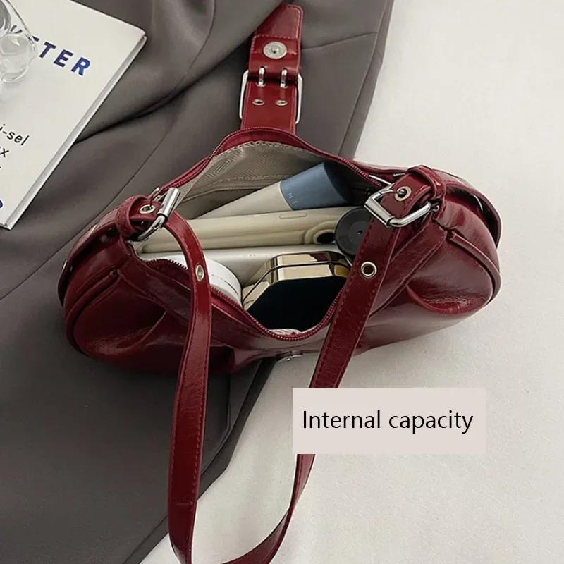 Y2K Satchels Spicy Shoulder Bags For Women Vintage Burgundy Ladies Underarm Bags Large Capacity Shopper Totes Hobo Bag Handbags