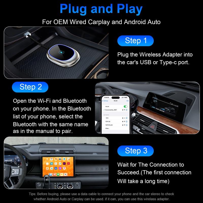 ZEXEF Wireless CarPlay Android Auto Adapter Wireless Car play Ai Box USB Dongle For Apple Iphone Android Phone Auto Connect