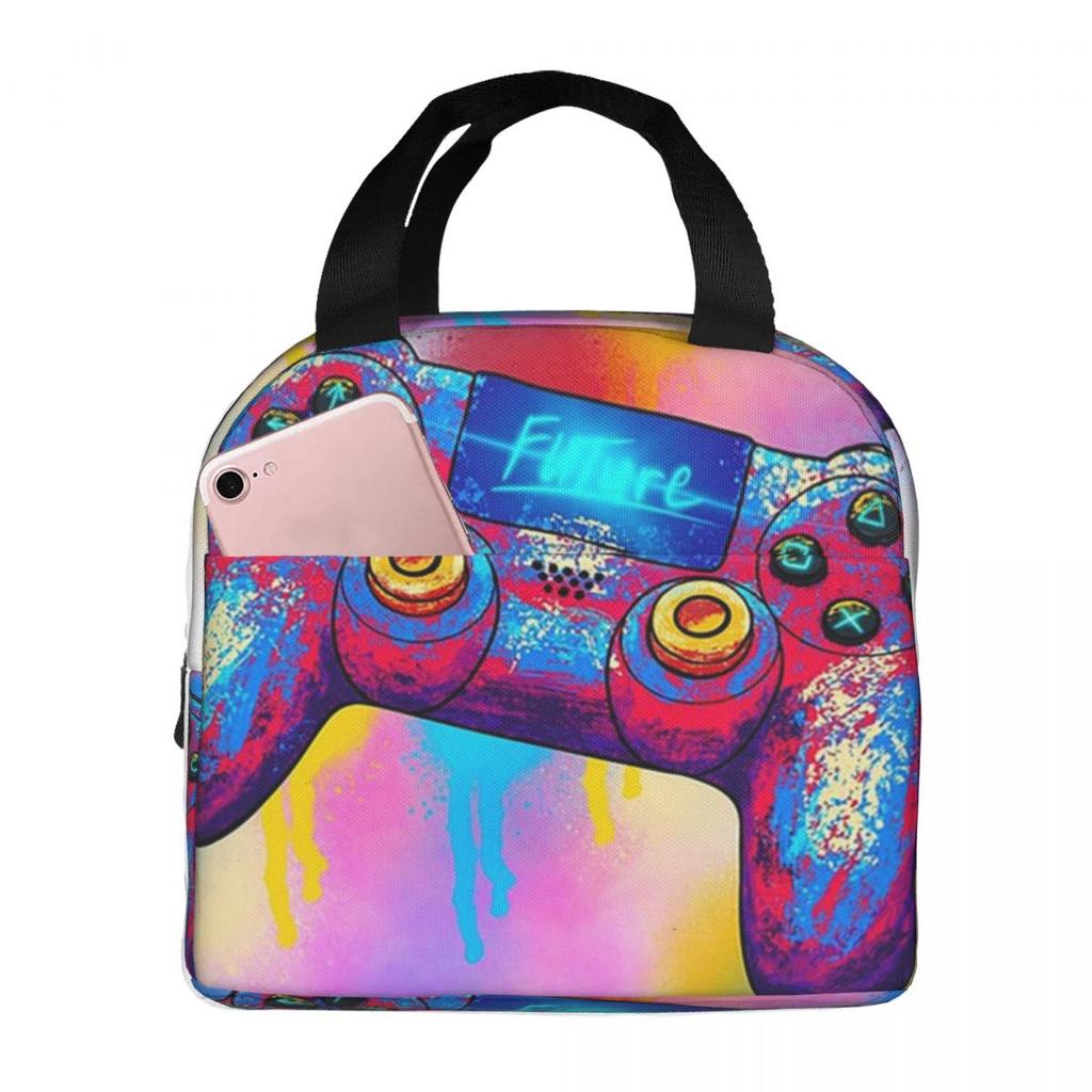 Bolsa de Almuerzo Aislada con Graffiti Abstracto de Gamer para Mujeres Niños Cajas de Comida Portátiles Fiambrera Térmica Bolso Tote