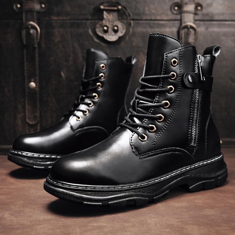 Autumn high top leather work boots Motorcycle boots retro British ankle boots shoes  D19